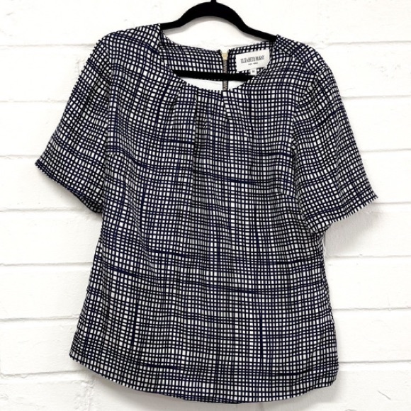 ELIZABETH MCKAY Navy & White SILK TOP with Back Zipper! - Picture 1 of 2